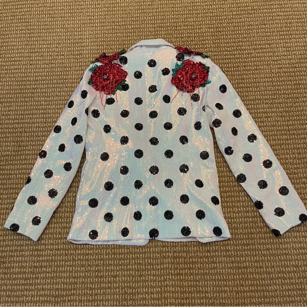 Queen of Sparkles Polka Dot Beaded Floral Blazer Small - Picture 11 of 11